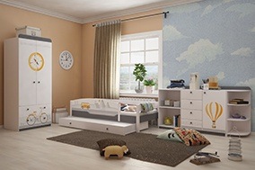 Детская комната для мальчика "Гео" с кроватью из массива бука
