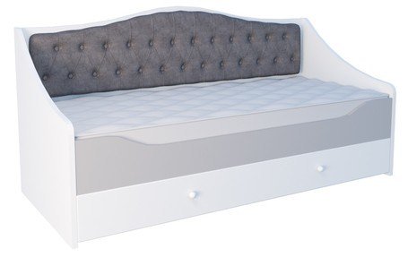 Кровать-диван в нескольких размерах с мягким изогнутым изголовьем из коллекции "Flash Grey"